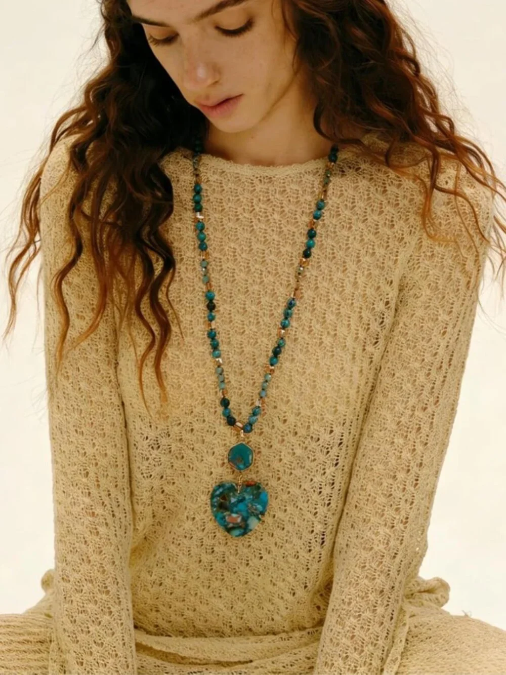 Boho Beaded Pendant Necklace for Women & Men - Natural Turquoise & Tiger Eye